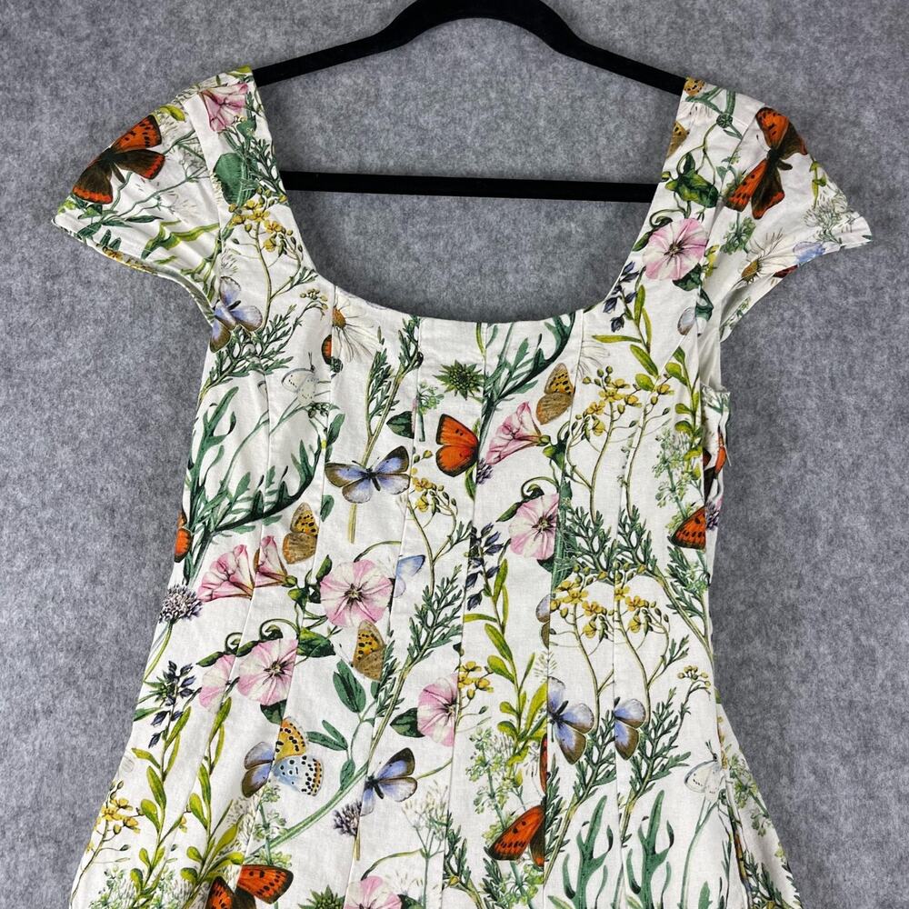 Avec Les Filles Botanical Dress Womens 6 Butterfly Floral Linen Blend Fit Flare - Picture 3 of 15